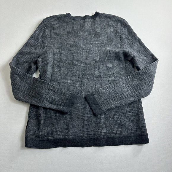 Lauren Ralph Lauren Knit Sweater Women Size‎ XL 100% Wool Plaid Gray Crewneck - Picture 2 of 9